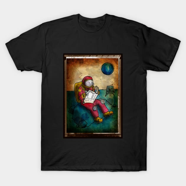 MAN ON THE MOON - INK AND WATERCOLOUR ILLUSTRATION T-Shirt by CliffordHayes